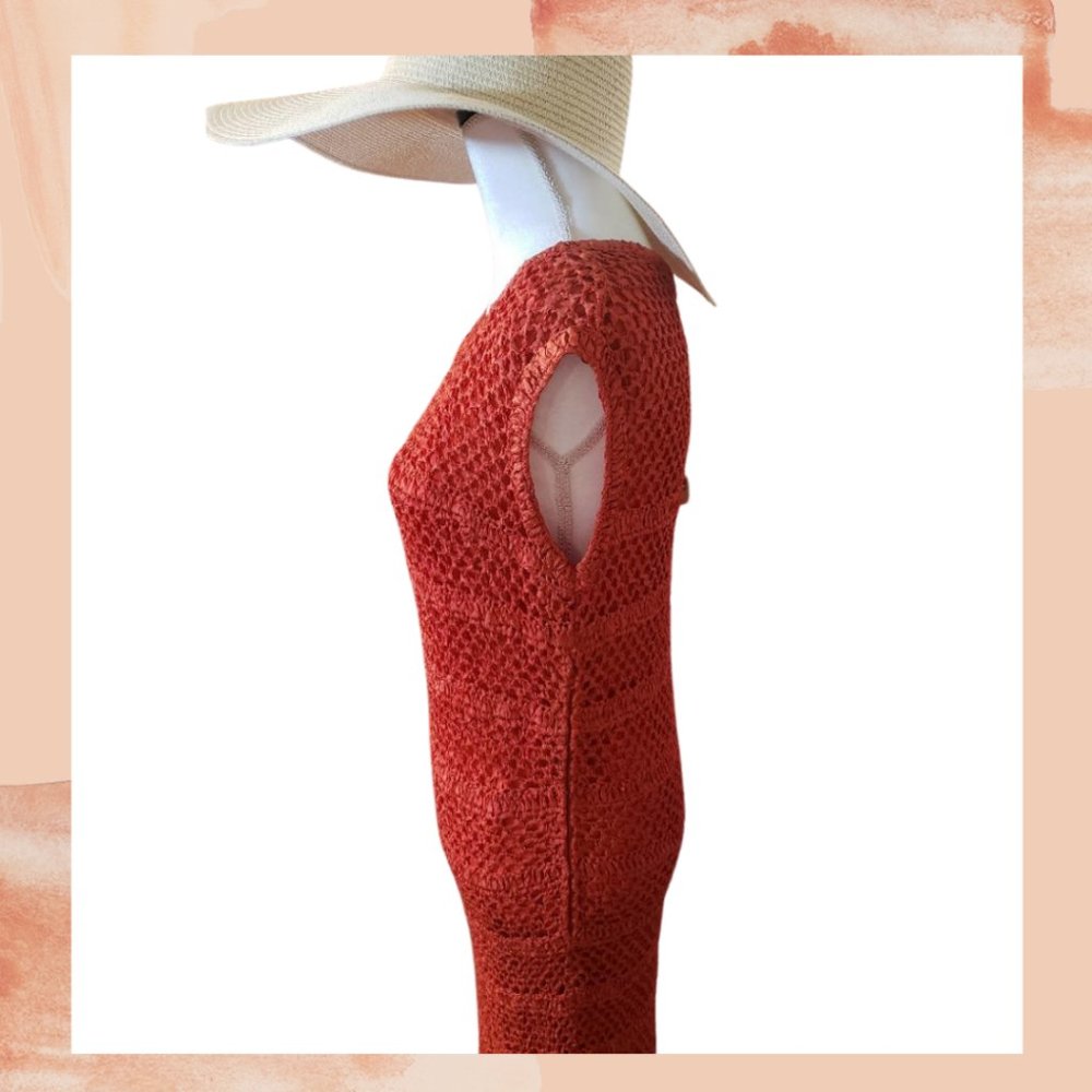 l. Magnin Vintage Rust Crochet Net Shift Dress - Picture 3 of 4